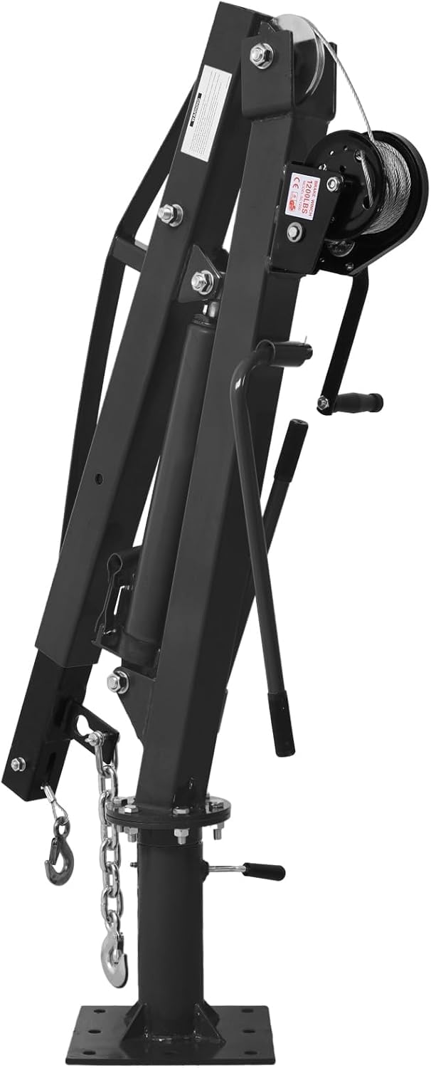 Hydraulic Pickup Truck Crane with Hand Winch, 2000 lb Capacity, 360° Rotation, Black M1066