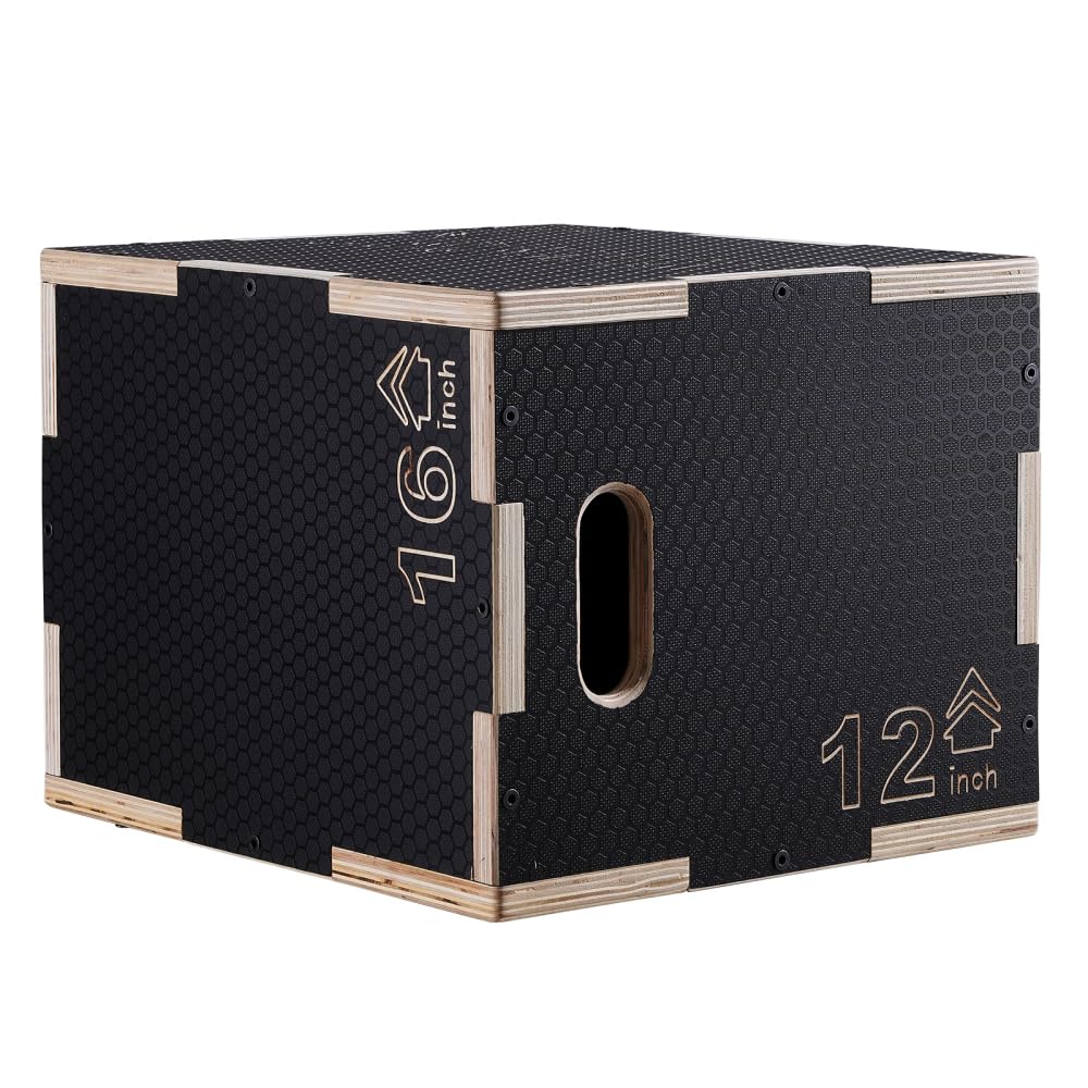 Wooden Plyometric Jump Box 16/14/12-Inch Anti-Slip T3342