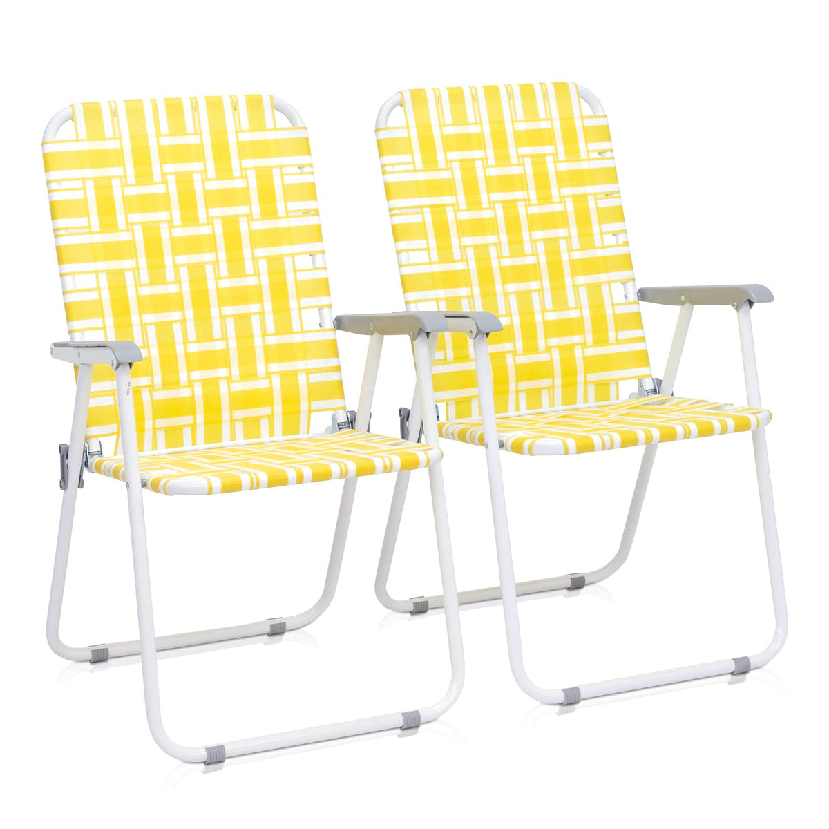 Yellow Striped Webbed Lawn Chairs Set of 2 Z670249