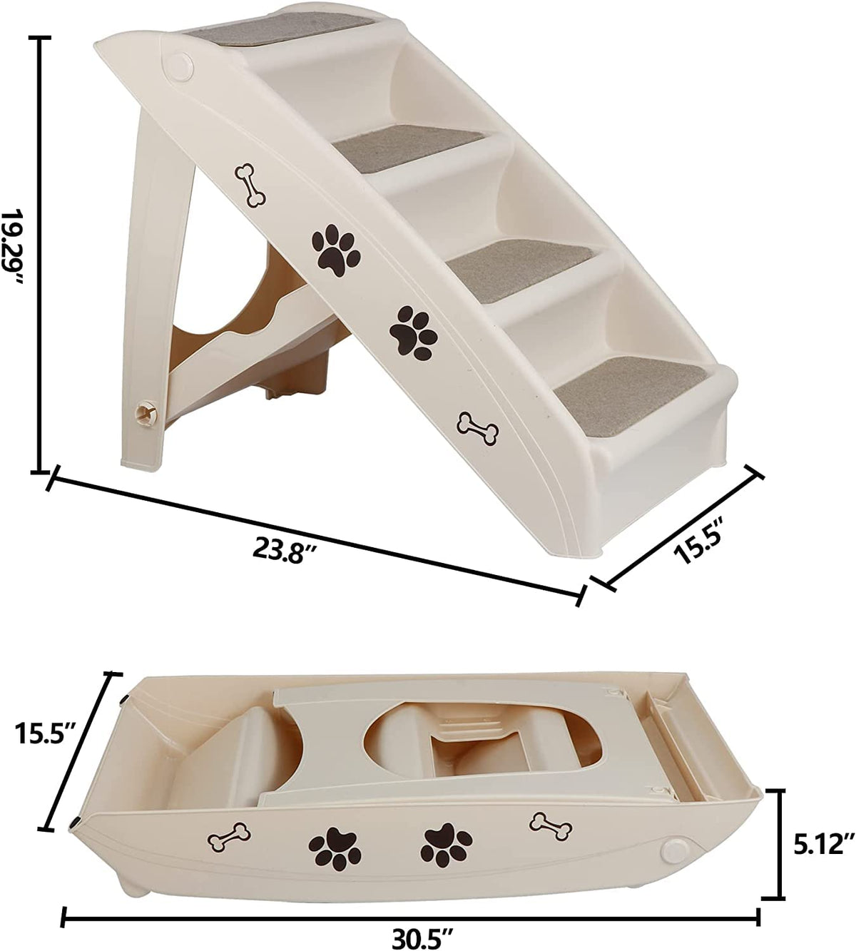 Tan 4-Step Non-Slip Foldable Pet Steps L499