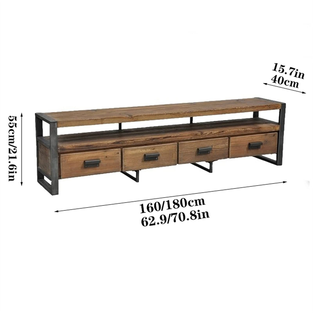 Vintage Pine TV Stand Cabinet with 4 Drawers I84533