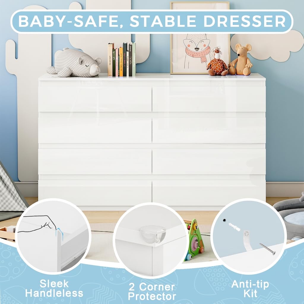 White 8 Drawer Wood Dresser U652032
