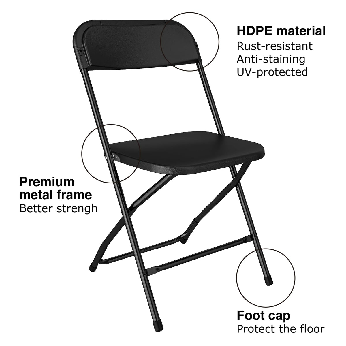 Black Plastic Folding Chairs, 10 Pack Y8884