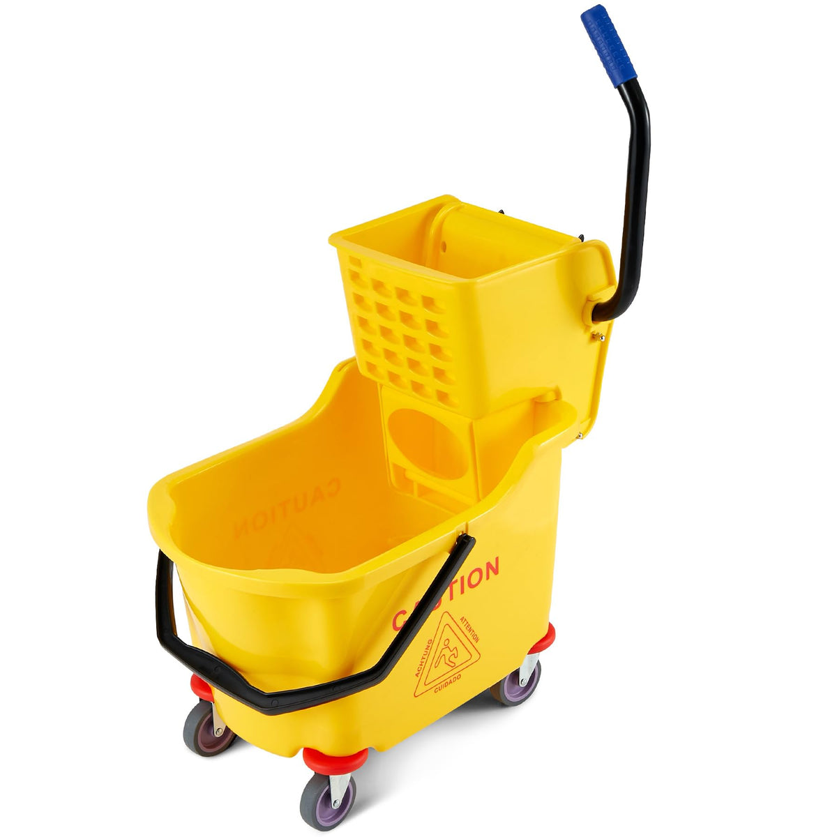 Yellow 35 Quart Commercial Mop Bucket with Side Press Wringer on Wheels S135