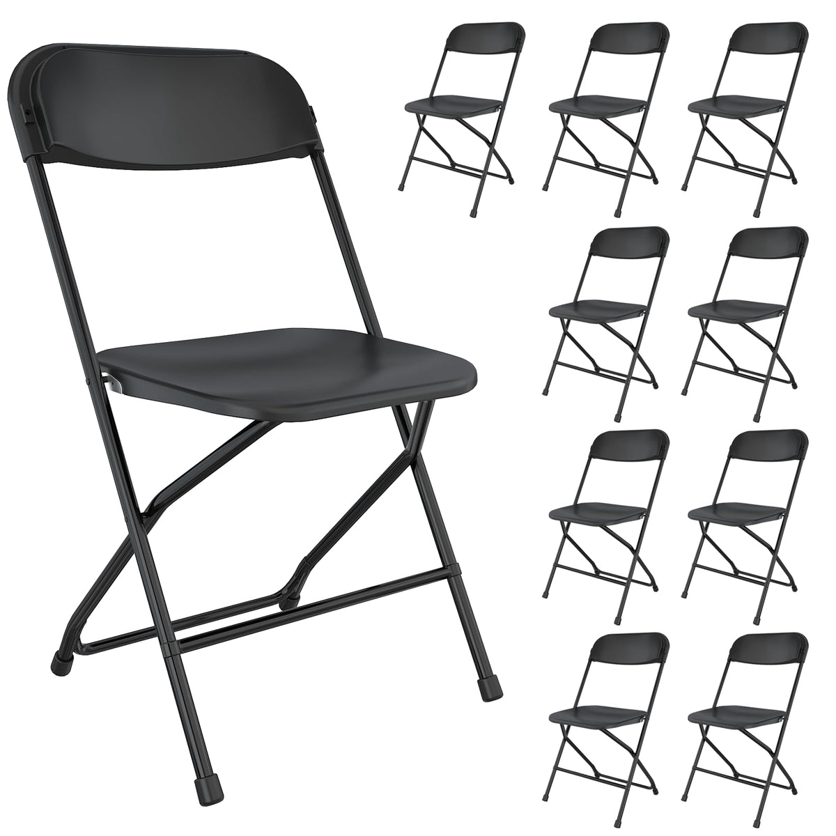 Black Plastic Folding Chairs, 10 Pack Y8884