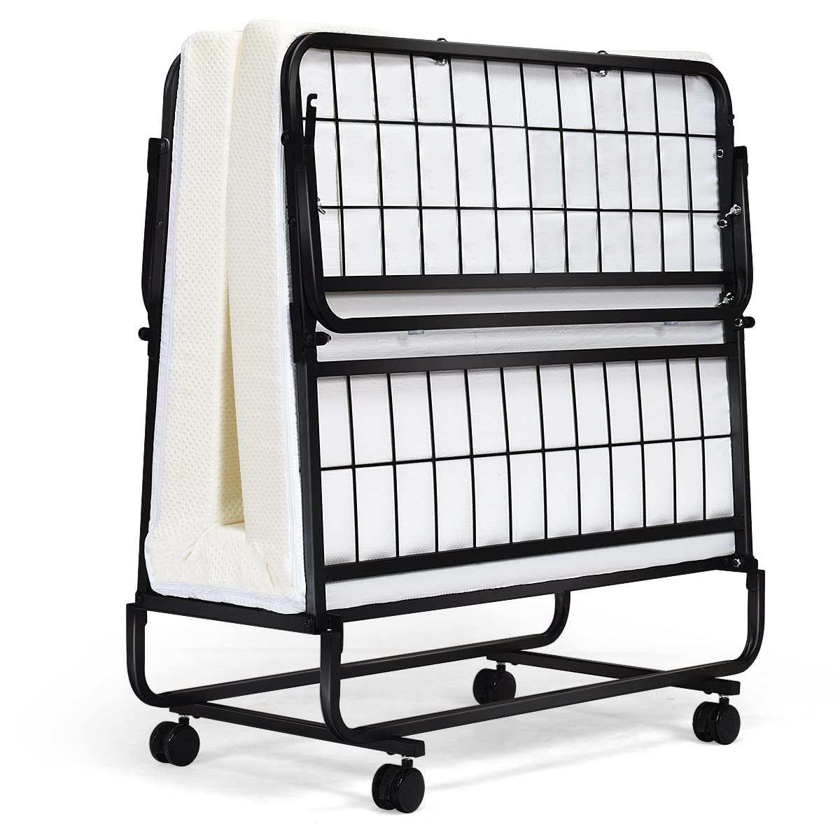 Folding Bed with Mattress Twin Size Metal Frame Memory Foam C516413