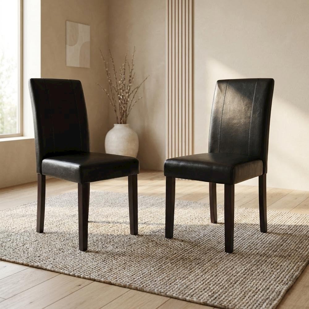 Solid Wood Faux Leather-Upholstered Dining Chairs Set of 2 Black H737572