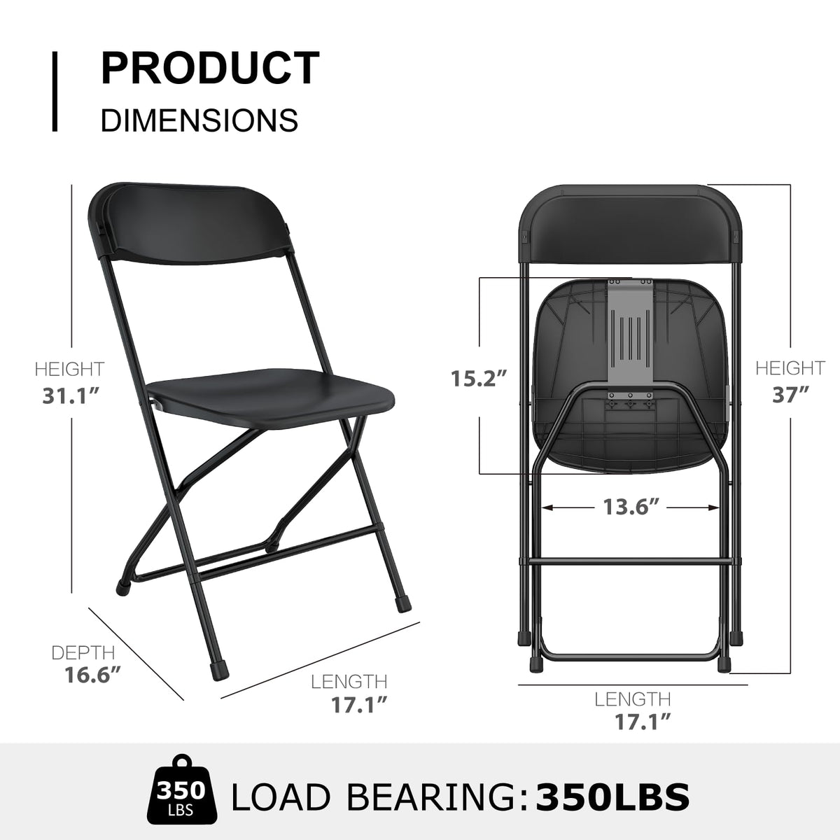 Black Plastic Folding Chairs, 10 Pack Y8884