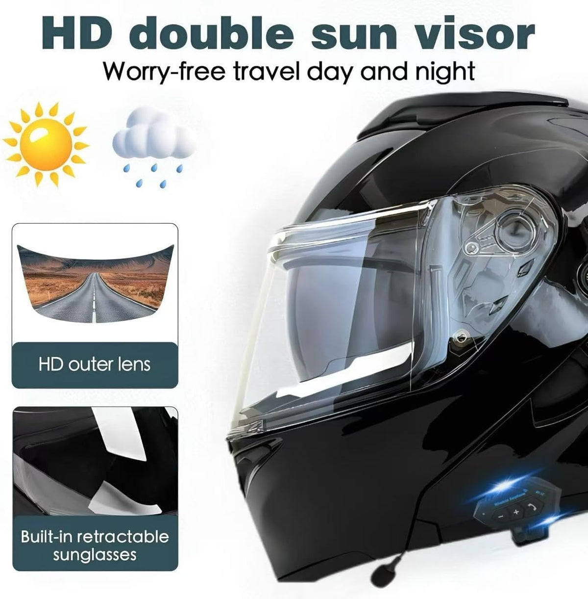 Bluetooth Modular Motorcycle Helmet DOT Approved Dual Visor D8164