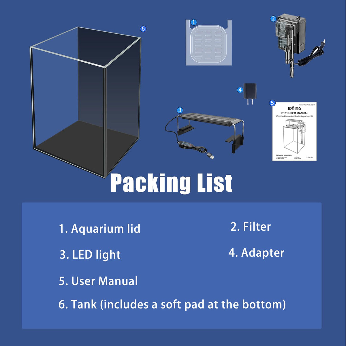 1.5 Gallon Glass Aquarium Starter Kit with LED Light and Power Filter N14900
