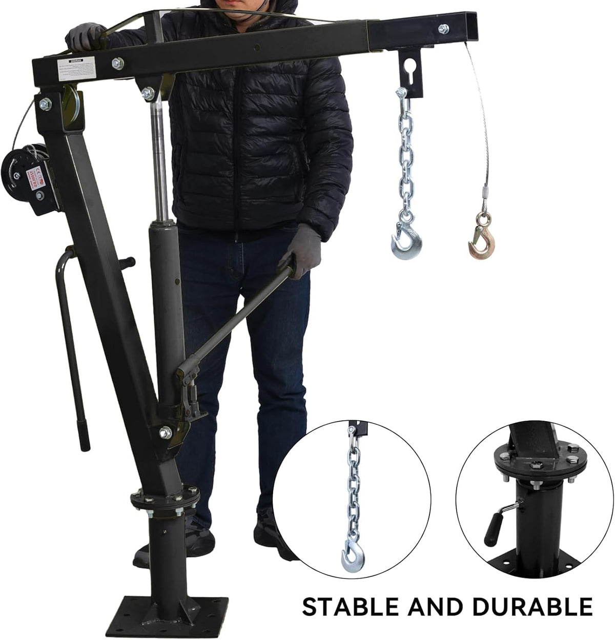 Hydraulic Pickup Truck Crane with Hand Winch, 2000 lb Capacity, 360° Rotation, Black M1066