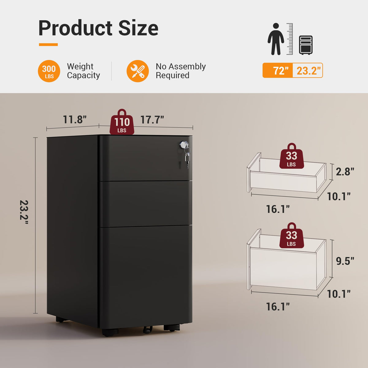 3 Drawer Mobile File Cabinet S669748