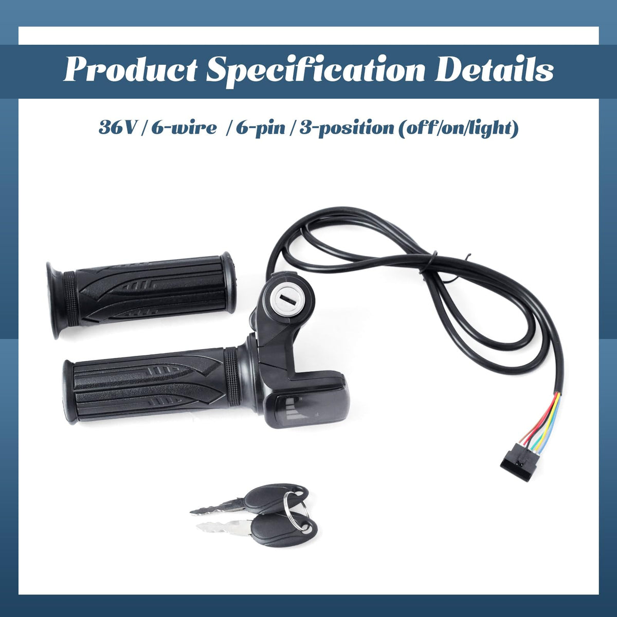36V E-Scooter Throttle Replacement with Display Light Switch Lock 2 Keys Twist Accelerator Handle Grip 6-Pin M748642