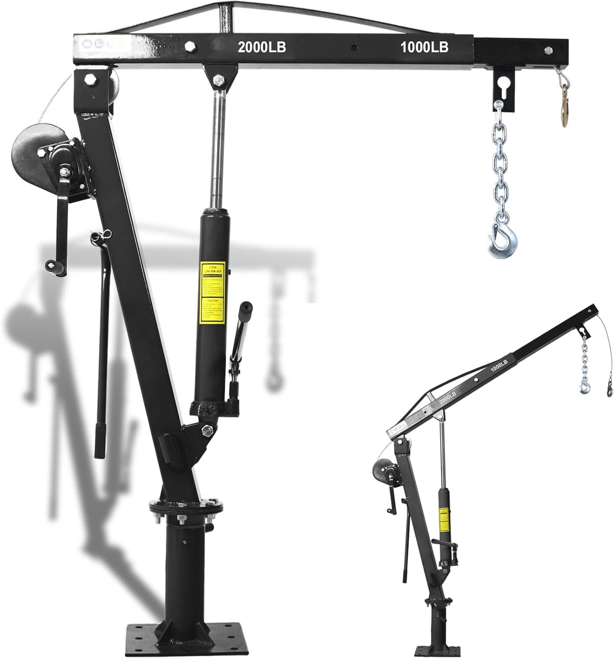 Hydraulic Pickup Truck Crane with Hand Winch, 2000 lb Capacity, 360° Rotation, Black M1066