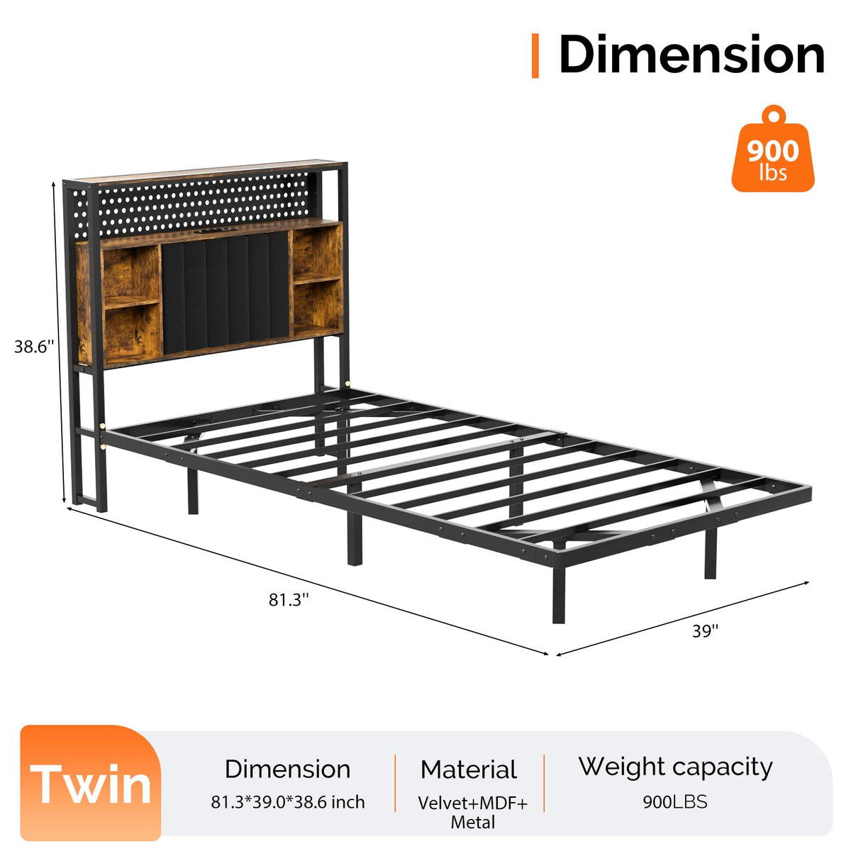 Black Twin Metal Floating Bed Frame with Charging Station and LED Lights N550