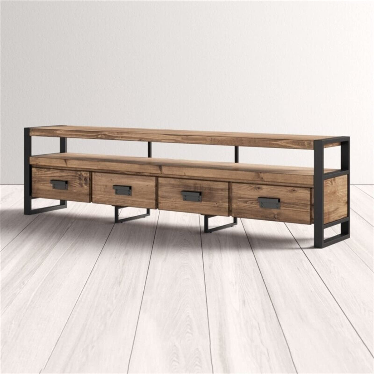 Vintage Pine TV Stand Cabinet with 4 Drawers I84533