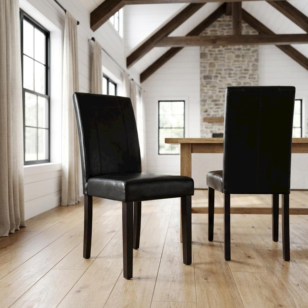 Solid Wood Faux Leather-Upholstered Dining Chairs Set of 2 Black H737572