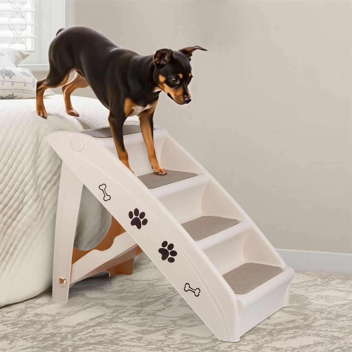 Tan 4-Step Non-Slip Foldable Pet Steps L499