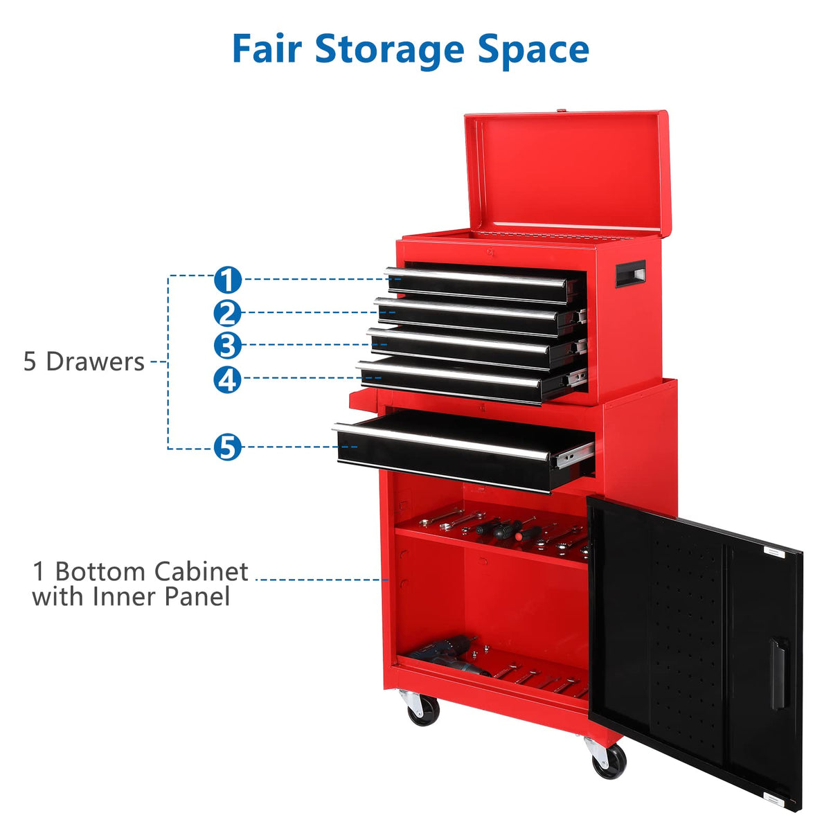 5 Drawer Rolling Tool Chest with Lockable Wheels L645