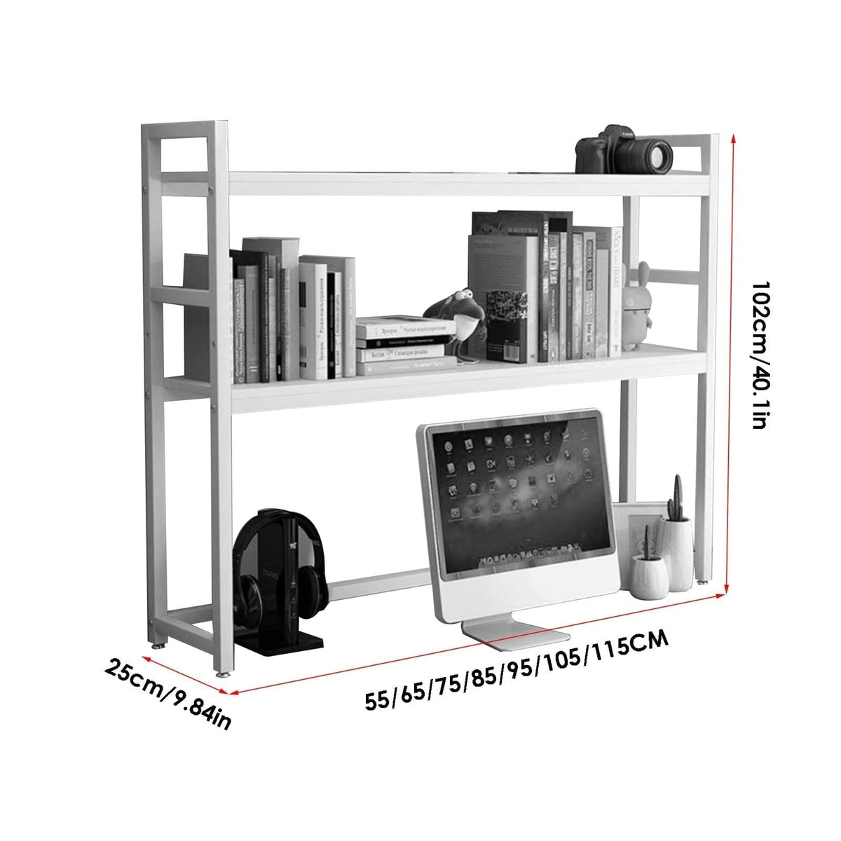 White Adjustable Metal Desktop Bookshelf L59740