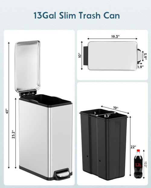 13.2 Gal Stainless Steel Slim Kitchen Trash Can K68941