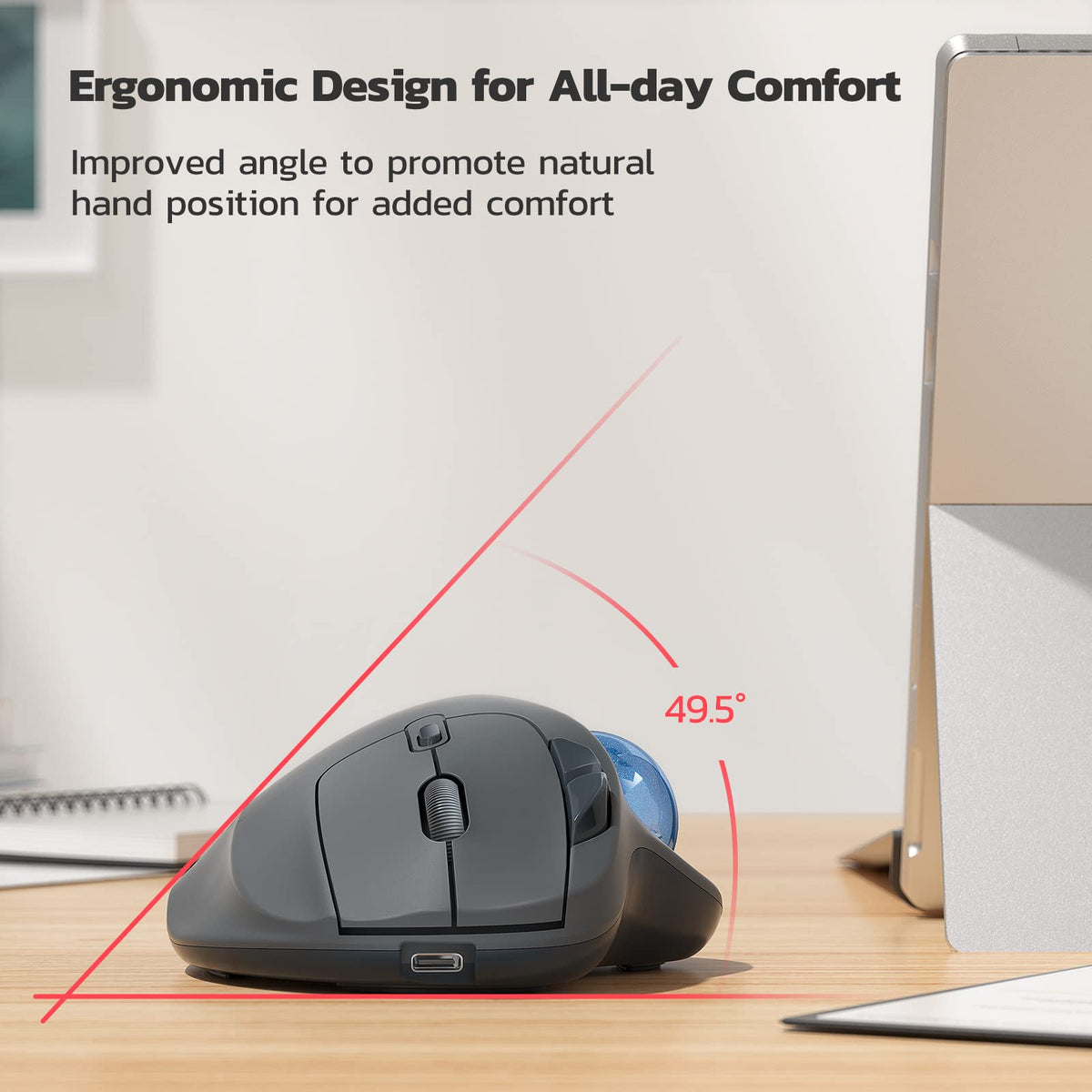 Wireless Ergonomic Thumb Control Trackball Mouse Z29703