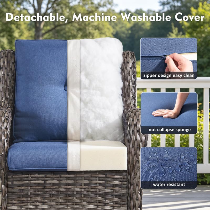 5 Pieces Outdoor Wicker Patio Furniture Set with Ottoman Blue X3596