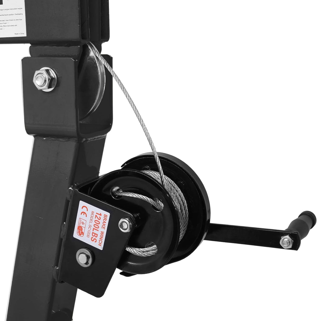 Hydraulic Pickup Truck Crane with Hand Winch, 2000 lb Capacity, 360° Rotation, Black M1066