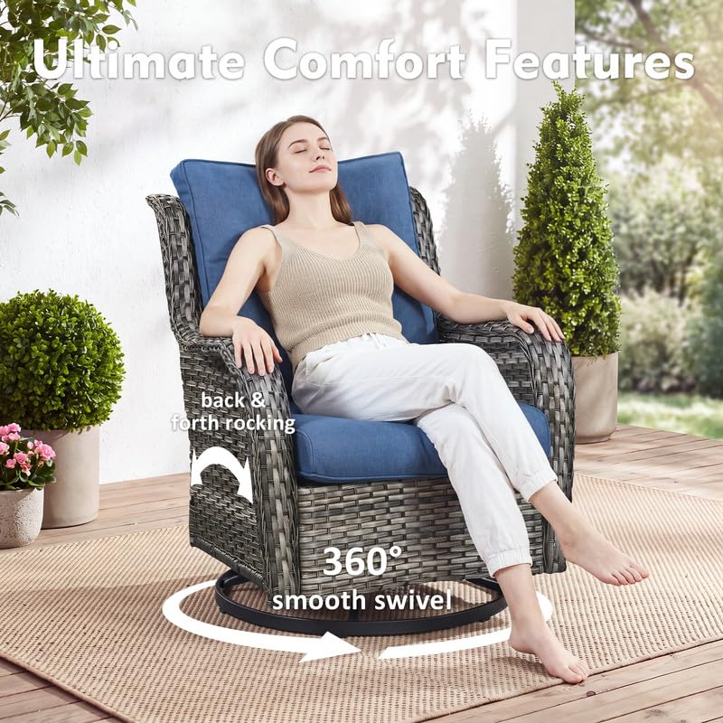 5 Pieces Outdoor Wicker Patio Furniture Set with Ottoman Blue X3596