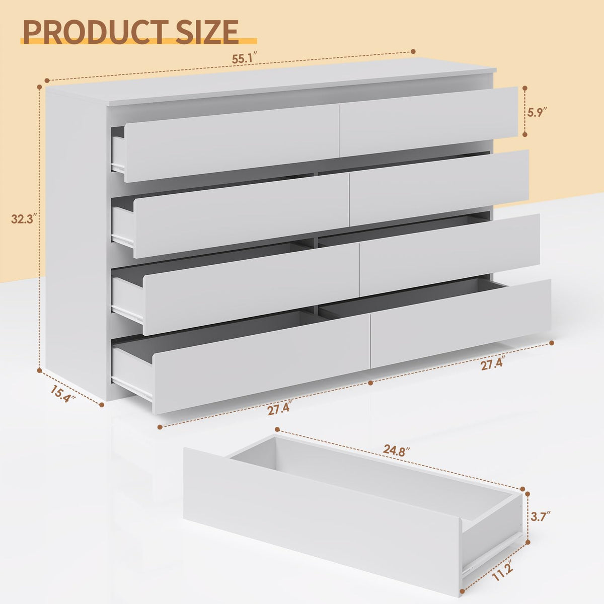 White 8 Drawer Wood Dresser U652032