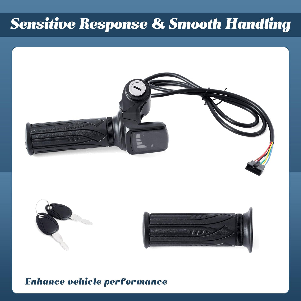 36V E-Scooter Throttle Replacement with Display Light Switch Lock 2 Keys Twist Accelerator Handle Grip 6-Pin M748642