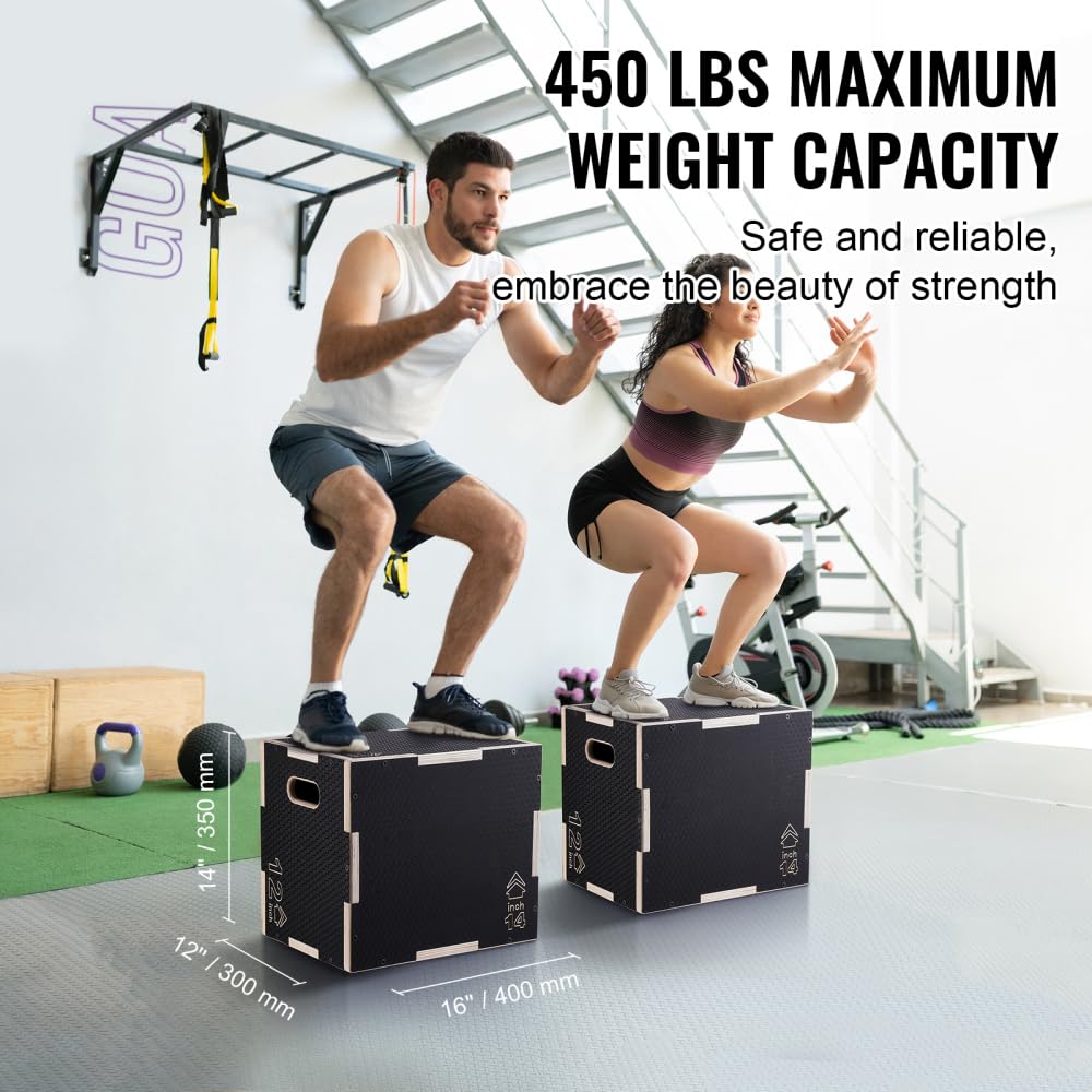Wooden Plyometric Jump Box 16/14/12-Inch Anti-Slip T3342