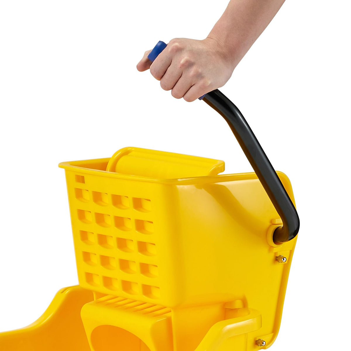 Yellow 35 Quart Commercial Mop Bucket with Side Press Wringer on Wheels S135
