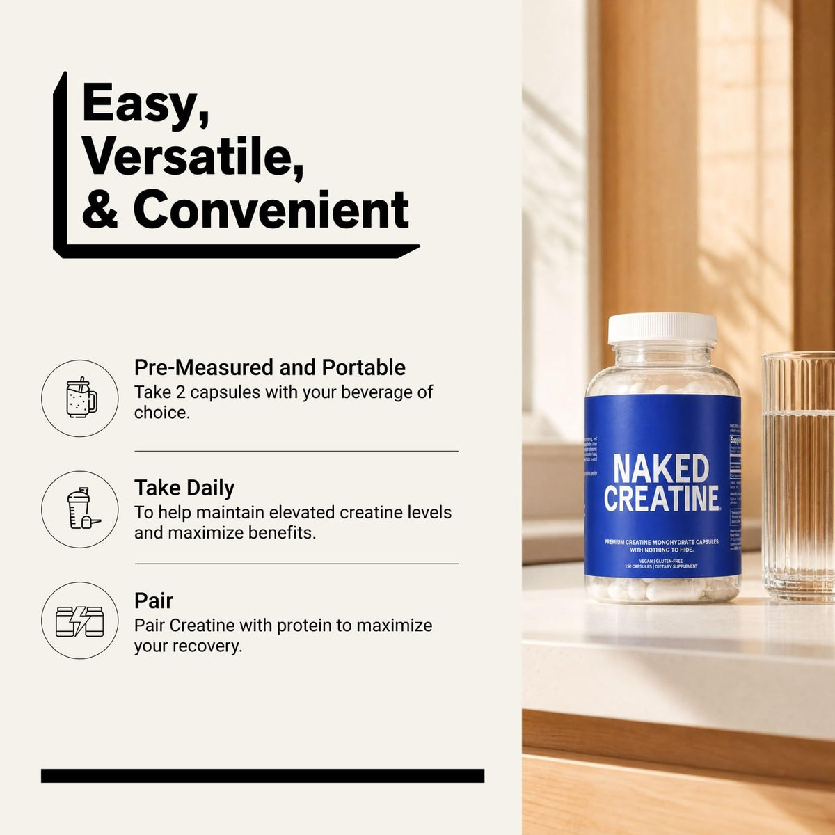 Micronized Creatine Monohydrate Capsules 2.5g 75 Servings Vegan G7801