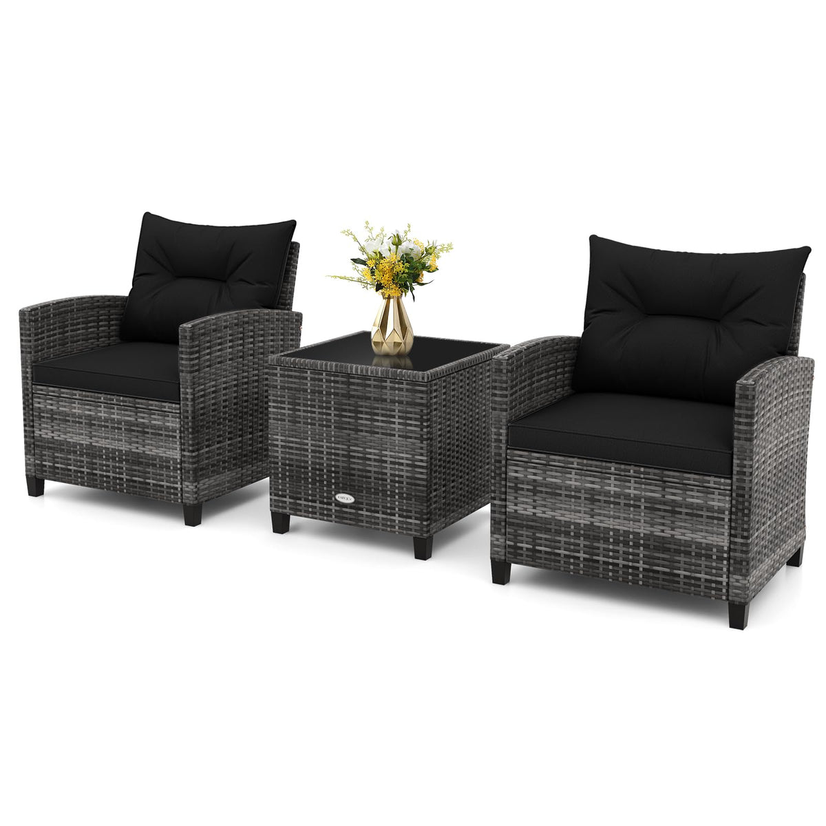 3 Piece Wicker Patio Furniture Set with Glass Topped Table Y2078