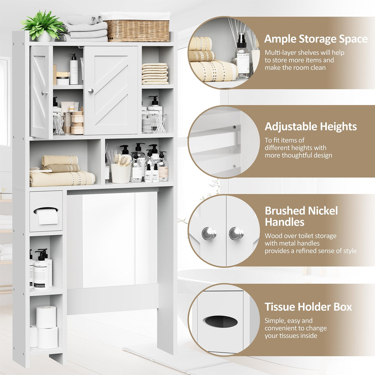White Over the Toilet Storage Cabinet with Adjustable Shelf Y184586