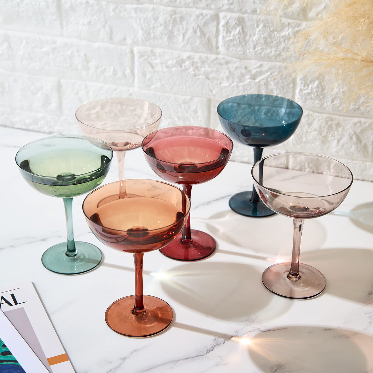 Colored Crystal Coupe Glasses Set of 6 H3466
