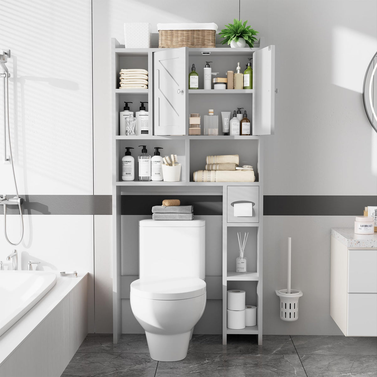 White Over the Toilet Storage Cabinet with Adjustable Shelf Y184586