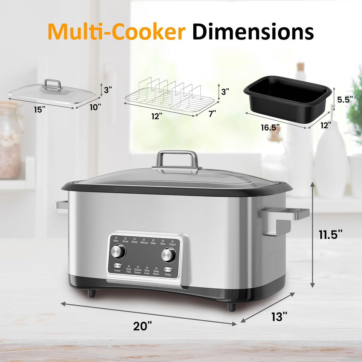 12-in-1 Programmable 8 Quart Slow Cooker with Steaming Rack B33112