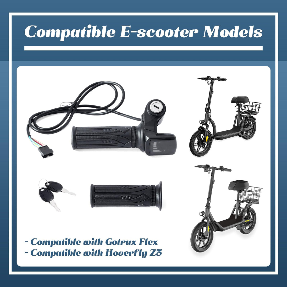 36V E-Scooter Throttle Replacement with Display Light Switch Lock 2 Keys Twist Accelerator Handle Grip 6-Pin M748642