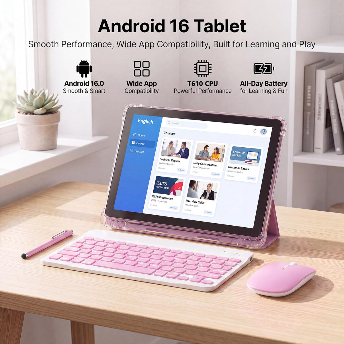 10 Inch 2 in 1 Tablet with Keyboard Kit & Case Pink X56299