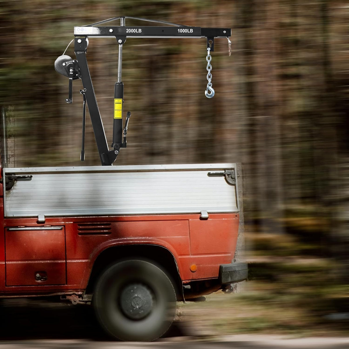 Hydraulic Pickup Truck Crane with Hand Winch, 2000 lb Capacity, 360° Rotation, Black M1066