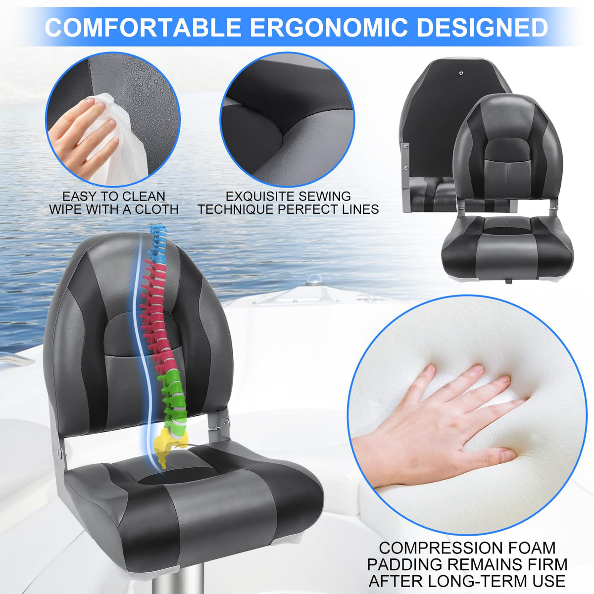 High Back Folding Waterproof Boat Seats 2 Pack V3394