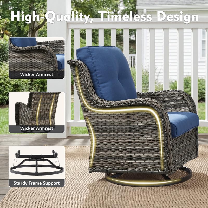 5 Pieces Outdoor Wicker Patio Furniture Set with Ottoman Blue X3596