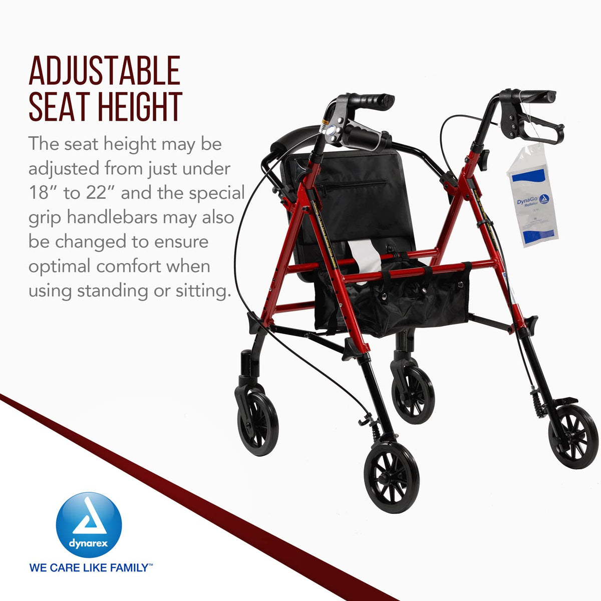 Foldable Aluminum Rollator with Adjustable Seat and Detachable Caster, Red E782
