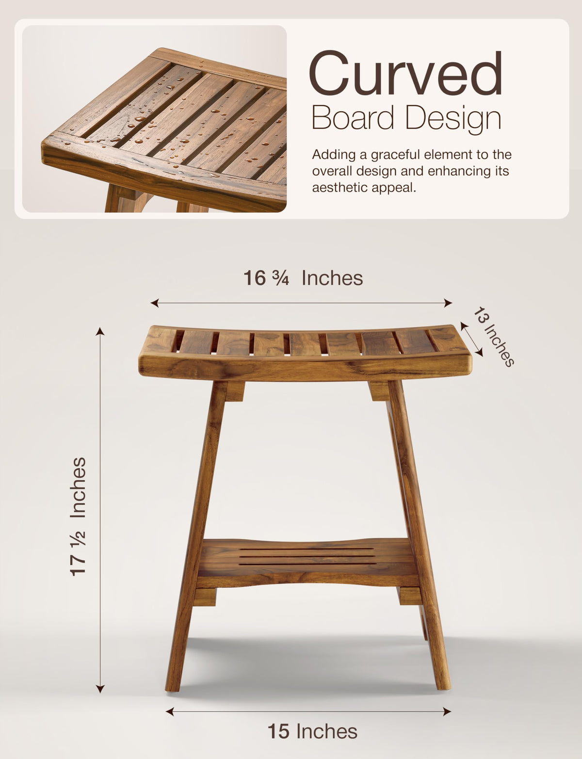 18" Teak Shower Bench with Storage Shelf D927419
