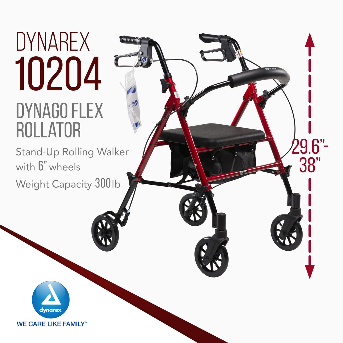 Foldable Aluminum Rollator with Adjustable Seat and Detachable Caster, Red E782