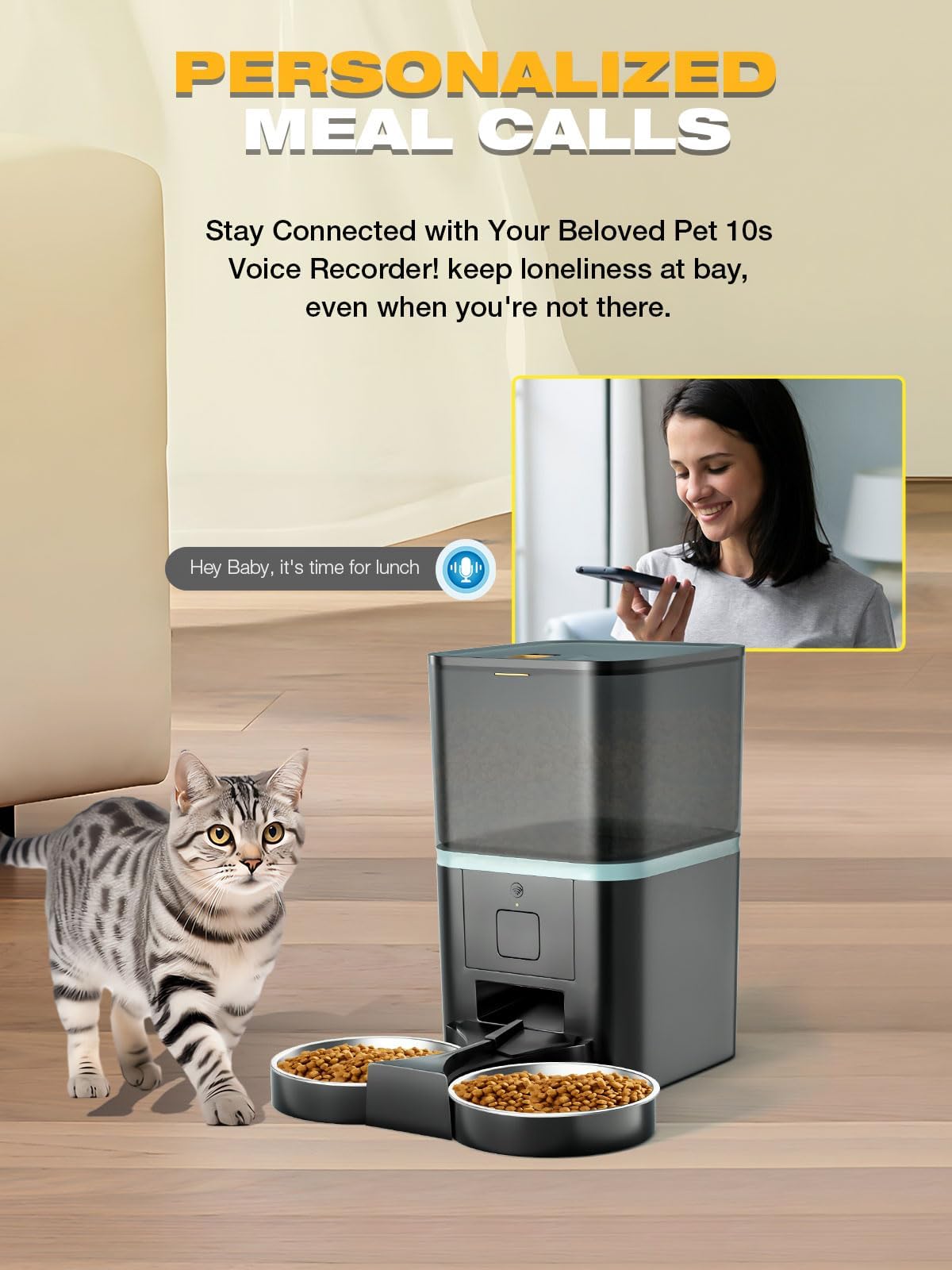 Automatic WiFi App Control Cat Feeder with Stainless Steel Bowl T338793