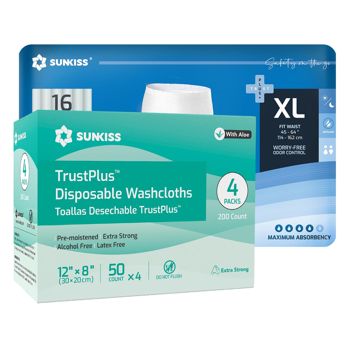 Incontinence Disposable Underwear XLarge 16 Count & Wet Wipes 200 Count O6998