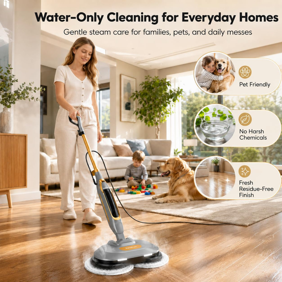 Steam Mop with Dual Rotating Pads, 15.2 fl oz Tank, 6 Washable Pads K445375